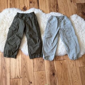 Casual Cargo and Parachute Pants Set in Sage and Olive Size 6 Zara and GAP